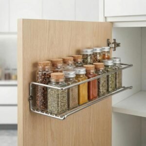 Spice Rack Wall Mounted with Adhesive or Screw Mount, Seasoning Bottle Organizer for Kitchen, Pantry, Cabinet Door, Silver, 1 Set