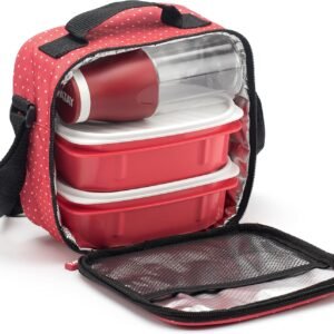 TATAY Urban Food & Drink Borsa per il pranzo termica impermeabile da 3 litri | 2 Contenitori 0,5 L + 1 Bottiglia 0,4 L | Triplo strato isolante, semirigido | Tasca interna | 22,5 x 10 x 22 cm, Punti Rossi