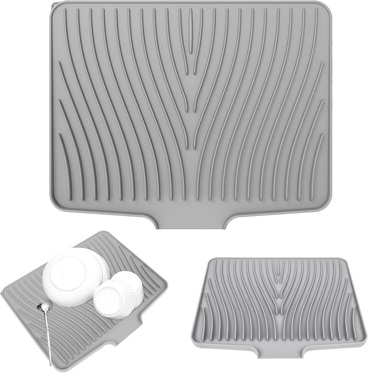 Tappetino Scolapiatti, Tappetino in Silicone per Cucina Scolapiatti Antiscivolo Gocciolatore Lavello Lavello Resistente Tappetino Concavo e Convesso 40 x 33 x 1,5 cm, Grigio