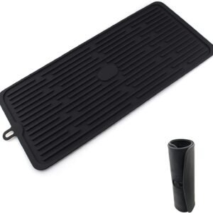 Tappetino antigoccia da cucina, scolapiatti in silicone nero (44 x 20 cm), scolapiatti antiscivolo, resistente al calore e lavabile in lavastoviglie per posate, stoviglie, bottiglie