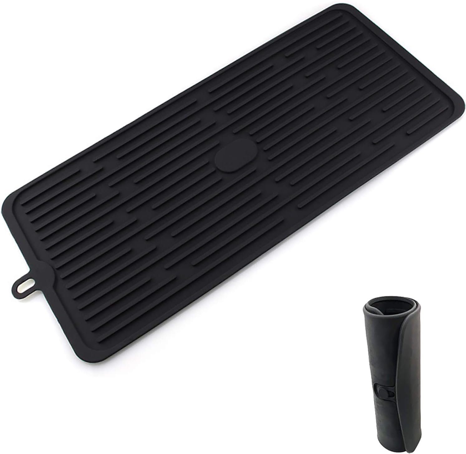 Tappetino antigoccia da cucina, scolapiatti in silicone nero (44 x 20 cm), scolapiatti antiscivolo, resistente al calore e lavabile in lavastoviglie per posate, stoviglie, bottiglie