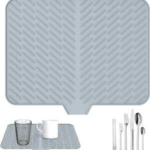 Tappetino per asciugare i piatti in silicone di grandi dimensioni, ultra assorbente, antiscivolo, ad asciugatura rapida, resistente al calore, per lavello da cucina, 58 x 43 cm.