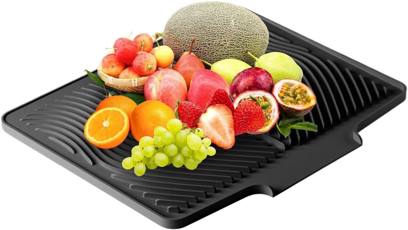 Tappetino scolapiatti in silicone, 40 x 33 cm, antiscivolo, resistente al calore, design di drenaggio integrato, organizer per lavello per utensili, pentole, , tazze, uso in cucina
