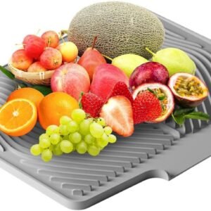 Tappetino scolapiatti in silicone, 40 x 33 cm, con fori di drenaggio integrati, tappetino scolapiatti per cucina, frigorifero, cassetto, utensili, pentole, padelle