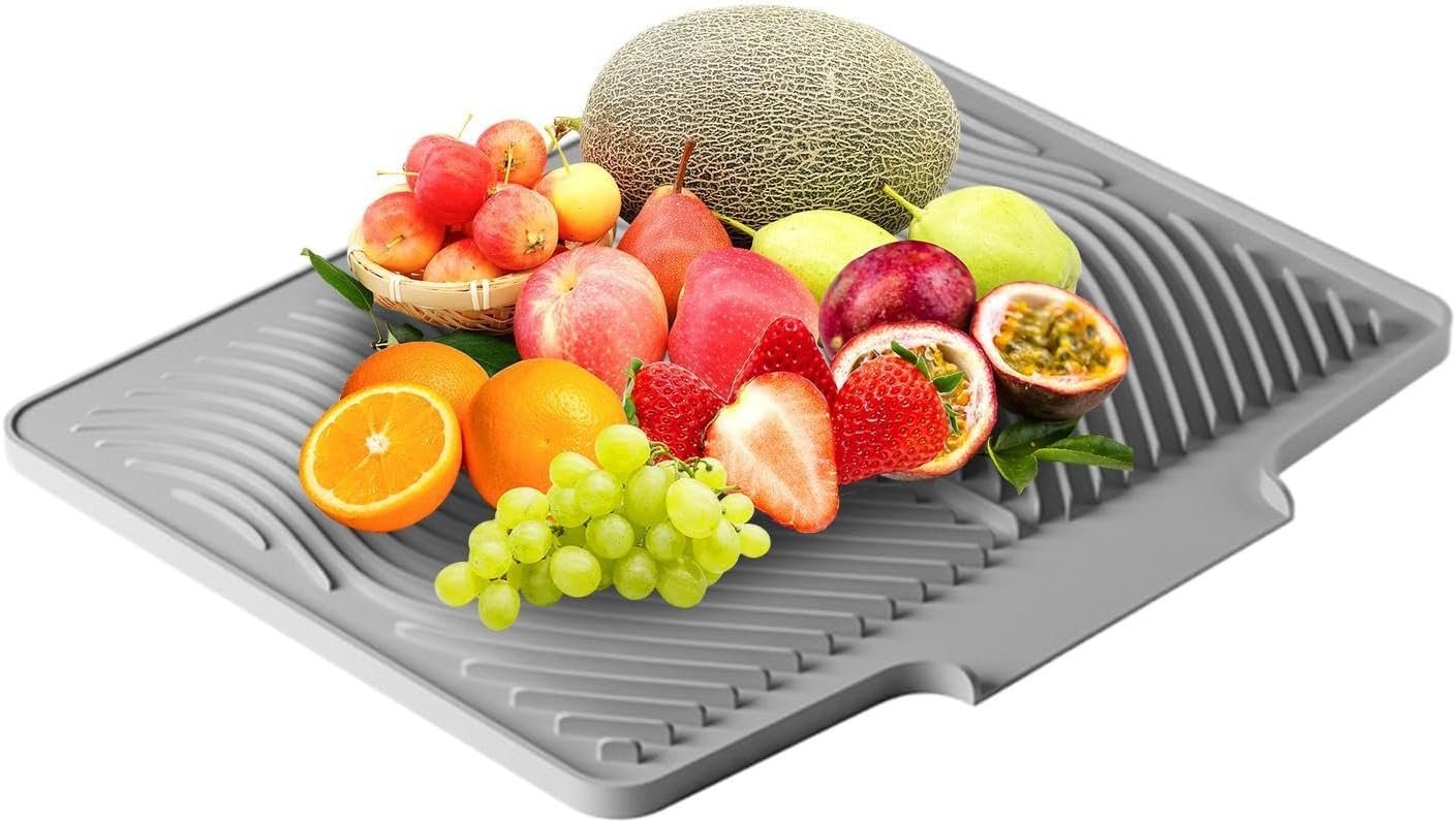 Tappetino scolapiatti in silicone, 40 x 33 cm, con fori di drenaggio integrati, tappetino scolapiatti per cucina, frigorifero, cassetto, utensili, pentole, padelle