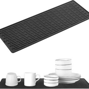 Tappetino scolapiatti in silicone 40,5 x 14,5 cm, tappetino per lavello da cucina in silicone antiscivolo resistente al calore, tappetini isolanti facili da pulire per stoviglie, posate, tazze, bottiglie, ecc. (Nero)