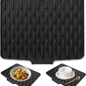 Tappetino scolapiatti in silicone, Tappetino scolapiatti in silicone nero inclinato 40 x 32 cm, Tappetino scolapiatti pieghevole antiscivolo, Calore lavello e antiscivolo, Tappetino scolapiatti per la casa