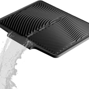 Tappetino scolapiatti in silicone, antiscivolo, 40 x 33 cm, resistente al calore, con griglia di drenaggio, tappetino protettivo impermeabile, ad asciugatura rapida, per utensili e pentole