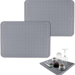 Tappetino scolapiatti in silicone da 2 pezzi, tappetino per lavello da cucina, tappetino scolapiatti per lavello, tappetino scolapiatti antiscivolo per tovaglietta per lavello, 40 x 30 cm (Grigio)