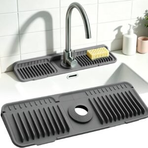 Tappetino scolapiatti in silicone, pieghevole a 90° e sottile, ritagliabile con design a scarico rapido, antiscivolo Splash Guard per cucina e bagno (Morandi-grigio scuro)