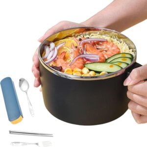 isolata – Pentola ermetica per pasta, contenitore in metallo di alta qualità con coperchio sicuro, doppia parete portatile, contenitore ad alta capacità, contenitore per zuppe in acciaio