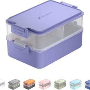 linoroso Lunch Box Ermetico con Portaposate e Contenitore per Salse, Lunch Box per Microonde e Lavastoviglie, Bento Box, Senza BPA, Lunch Box Adatto per Ufficio Scuola - Viola