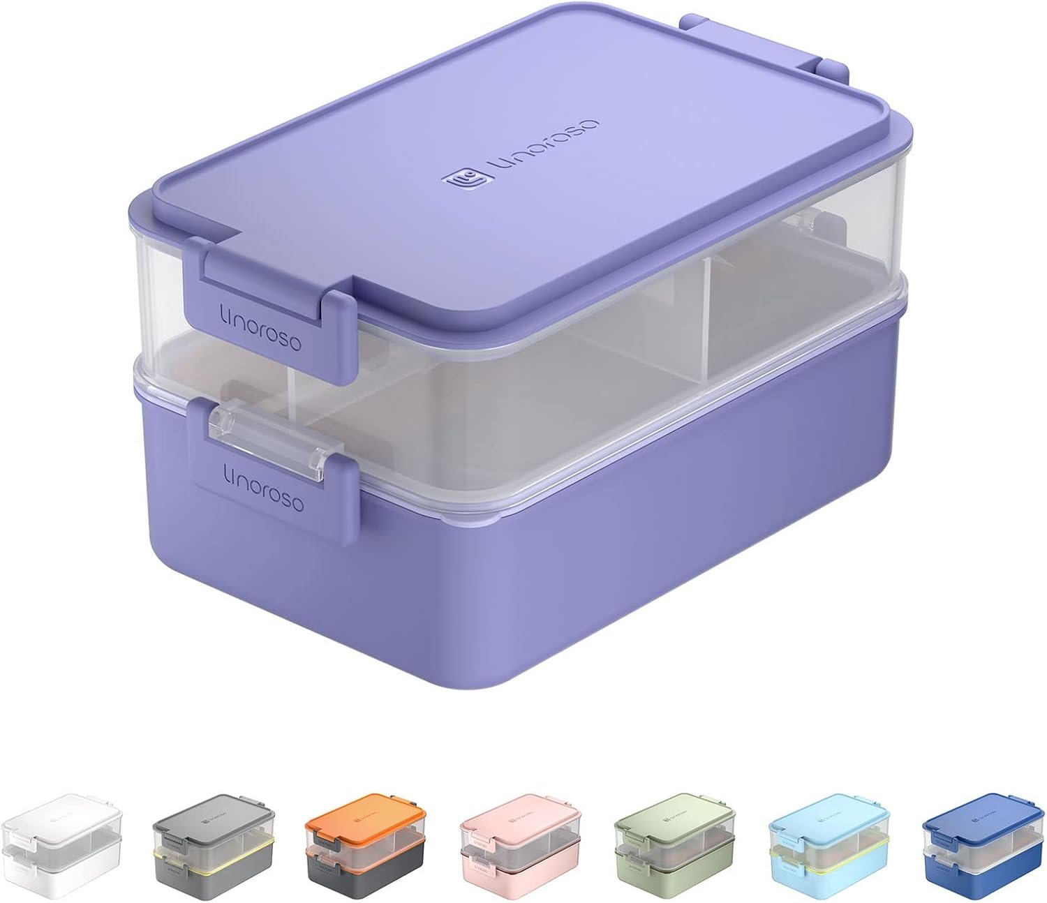 linoroso Lunch Box Ermetico con Portaposate e Contenitore per Salse, Lunch Box per Microonde e Lavastoviglie, Bento Box, Senza BPA, Lunch Box Adatto per Ufficio Scuola - Viola