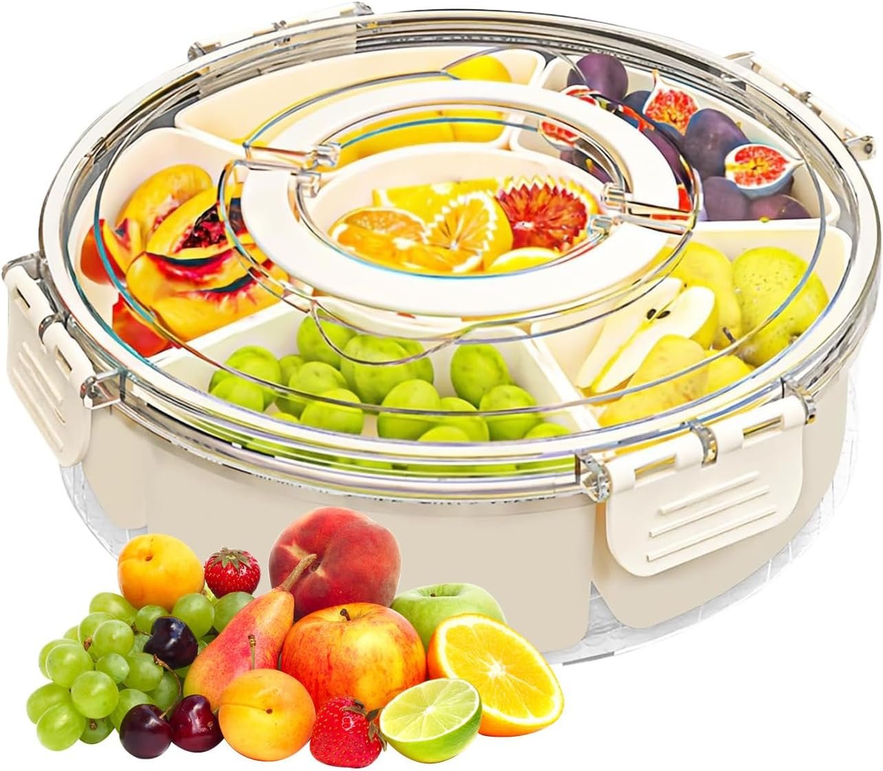 , vassoio da 6 divider con coperchio e manico, riutilizzabile, ermetico, per la preparazione dei pasti, salumi, biscotti, frutta, insalata, , per feste, 27 x 4,8 x