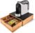 Avilia Porta cialde caffè in bambù con cassetto e ripiano in vetro – Organizzatore per cialde, capsule e tisane – Porta capsule caffè, bustine di tè e zucchero – Ideale per l’angolo caffè in cucina e ufficio