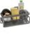 Grey Kitchen Sink Sponge Holder, Caddy Organizer with Tall Brush Holder, Kitchen Worktop Storage Organizer and Storage Accessories, Rustproof 304 Stainless Steel