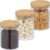 Relaxdays Set 3 Barattoli per Alimenti, Pasta, Riso, Müsli, Caffè, 650 ml, Chiusura Ermetica, Bambù, Vetro, Natura Trasparente